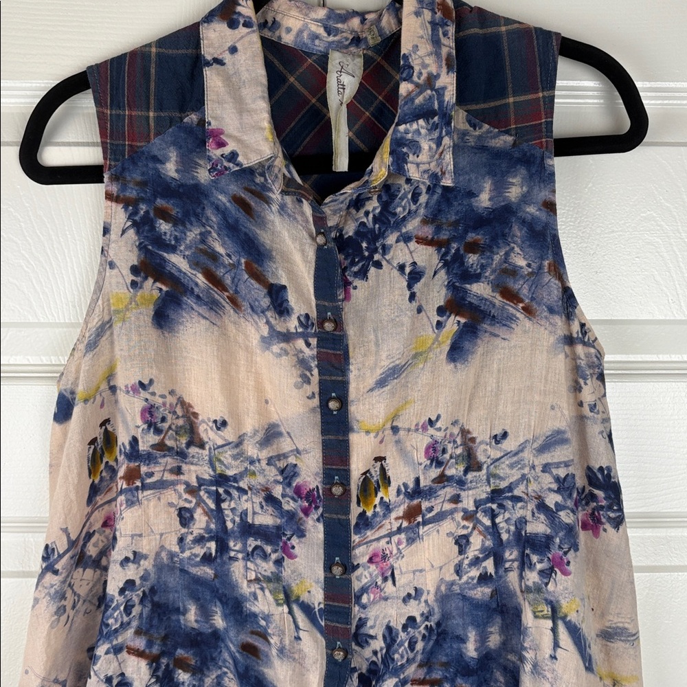 Arrata Silent Journey Abstract Floral Cotton Button Boho Tunic Size Medium - Picture 3 of 11